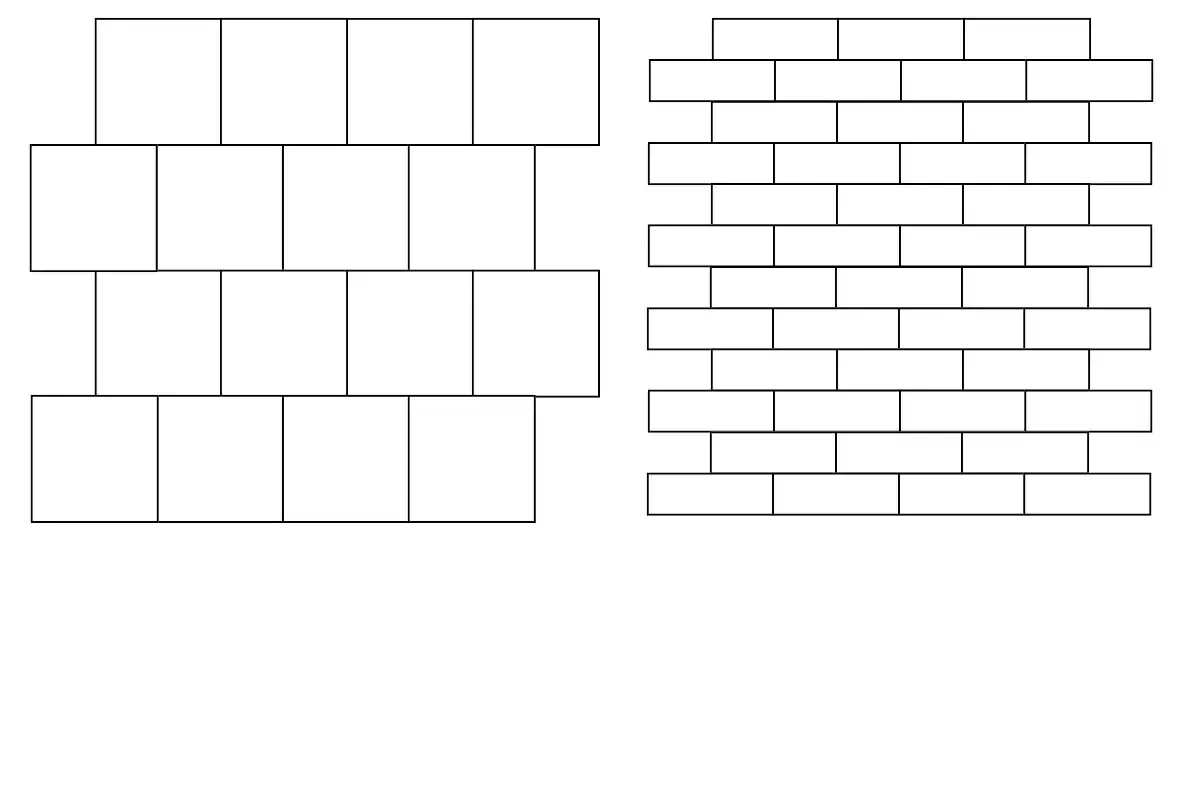 Fliselayout halvforbandt vist med kvadratisk og rektangulær flise